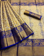 Mesmeric Royal Blue Kanjivaram Silk Saree With Beauteous Blouse Piece