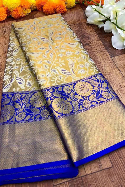 Mesmeric Royal Blue Kanjivaram Silk Saree With Beauteous Blouse Piece