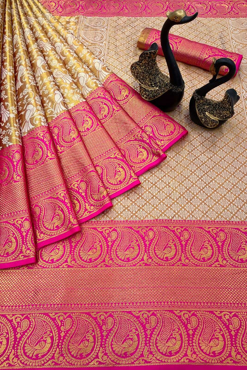 Load image into Gallery viewer, Glorious Dark Pink Kanjivaram Silk Saree With Exceptional Blouse Piece
