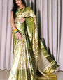 Blooming Green Kanjivaram Silk Saree With Beautiful Blouse Piece