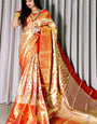 Capricious Red Kanjivaram Silk Saree With Gleaming Blouse Piece