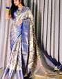 Marvellous Royal Blue Kanjivaram Silk Saree With Unique Blouse Piece