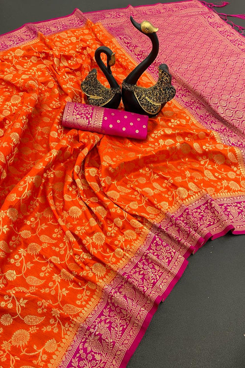 Load image into Gallery viewer, Delightful Orange Soft Banarasi Silk Saree With Engrossing Blouse Piece
