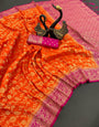 Delightful Orange Soft Banarasi Silk Saree With Engrossing Blouse Piece