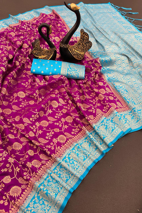 Load image into Gallery viewer, Beautiful Pruple Soft Banarasi Silk Saree With Stylish Blouse Piece
