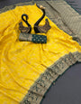 Amazing Yellow Soft Banarasi Silk Saree With Exceptional Blouse Piece