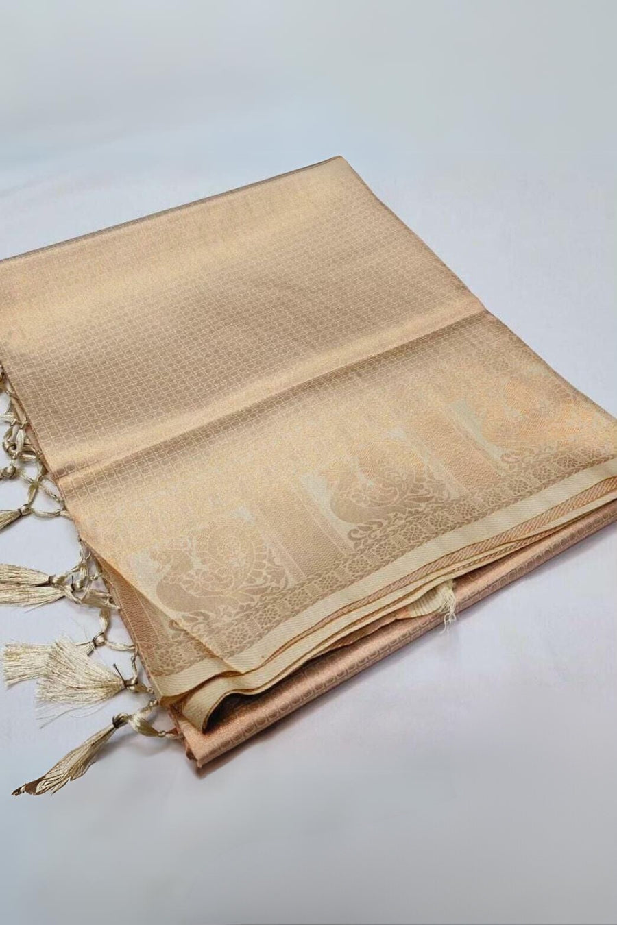 Trendy Beige Kanjivaram Silk Saree With Elegant Blouse Piece