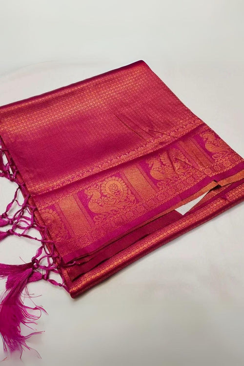 Load image into Gallery viewer, Amazing Dark Pink Kanjivaram Silk Saree With Mesmerising Blouse Piece
