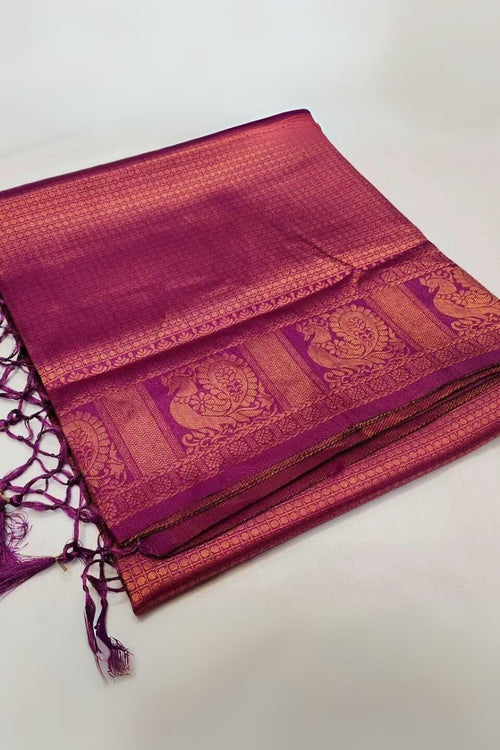 Load image into Gallery viewer, Classic Purple Kanjivaram Silk Saree With Conflate Blouse Piece
