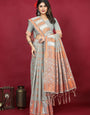 Traditional Grey Linen Silk Saree With Admirable Blouse Piece