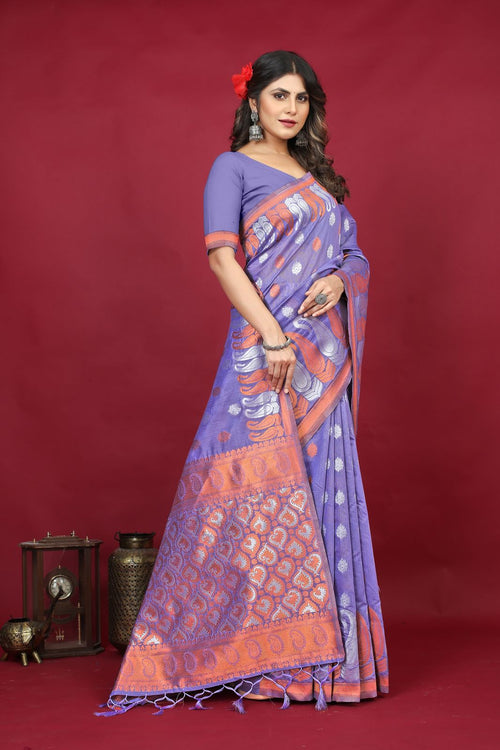 Load image into Gallery viewer, Ideal Lavender Linen Silk Saree With Bewitching Blouse Piece
