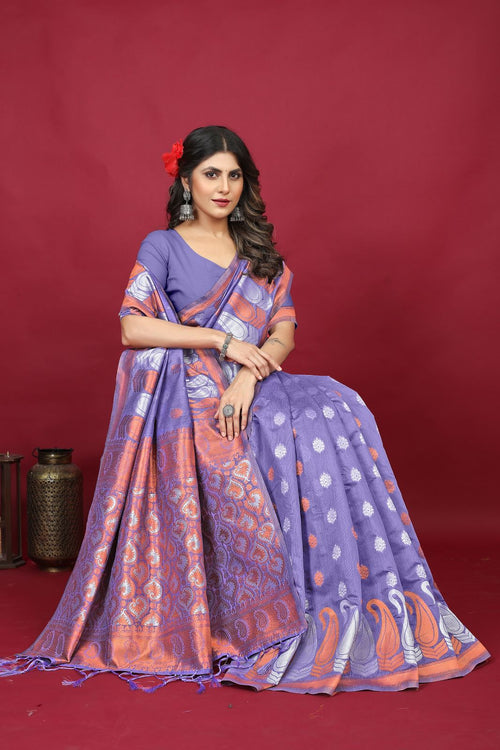 Load image into Gallery viewer, Ideal Lavender Linen Silk Saree With Bewitching Blouse Piece
