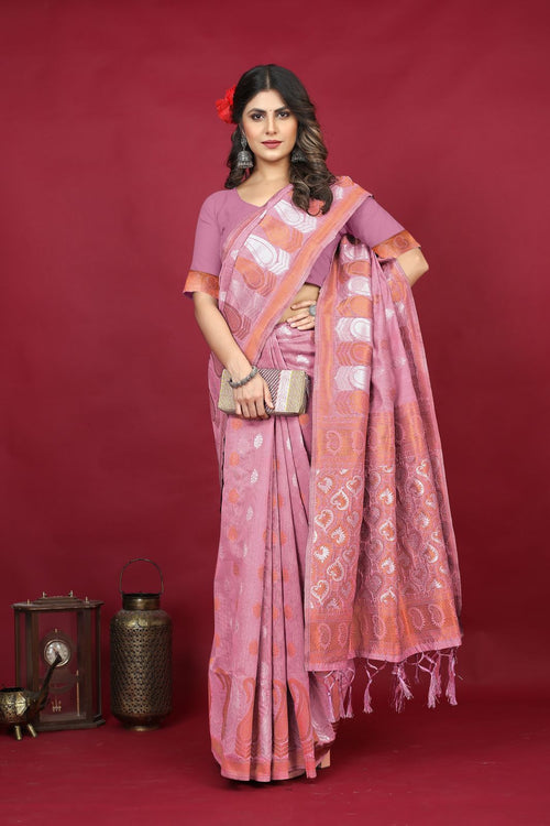 Load image into Gallery viewer, Excellent Pink Linen Silk Saree With Divine Blouse Piece
