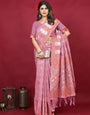 Excellent Pink Linen Silk Saree With Divine Blouse Piece