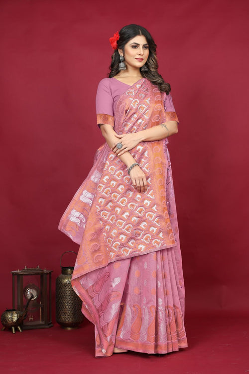 Load image into Gallery viewer, Excellent Pink Linen Silk Saree With Divine Blouse Piece
