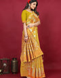 Dalliance Yellow Linen Silk Saree With Beleaguer Blouse Piece