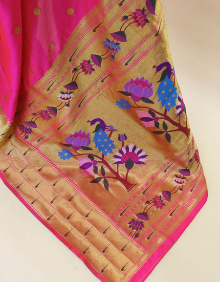 Admirable Dark Pink Paithani Silk Saree With Lissome Blouse Piece