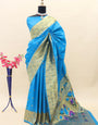 Angelic Firozi Paithani Silk Saree With Moiety Blouse Piece