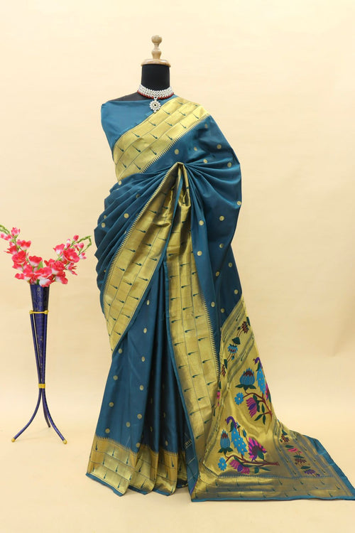 Load image into Gallery viewer, Beauteous Navy Blue Paithani Silk Saree With Palimpsest Blouse Piece
