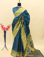 Beauteous Navy Blue Paithani Silk Saree With Palimpsest Blouse Piece