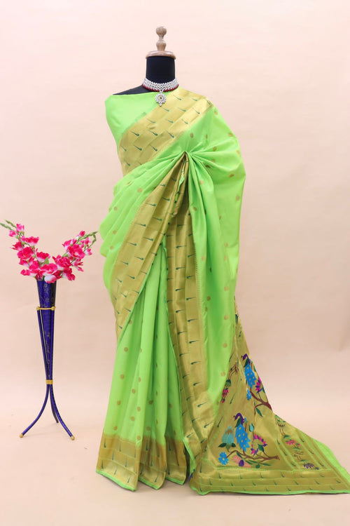 Load image into Gallery viewer, Assemblage Parrot Paithani Silk Saree With Redolent Blouse Piece
