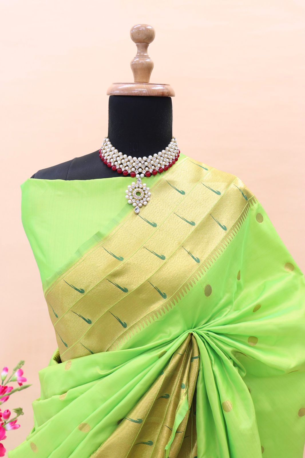 Assemblage Parrot Paithani Silk Saree With Redolent Blouse Piece