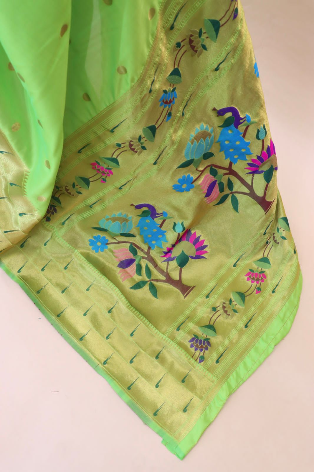 Assemblage Parrot Paithani Silk Saree With Redolent Blouse Piece