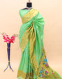 Brood Pista Paithani Silk Saree With Woebegone Blouse Piece