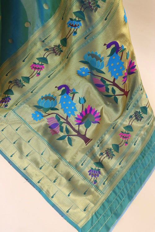 Load image into Gallery viewer, Demure Rama Paithani Silk Saree With Pleasurable Blouse Piece
