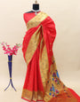 Desultory Red Paithani Silk Saree With Smashing Blouse Piece