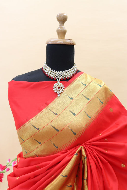 Load image into Gallery viewer, Desultory Red Paithani Silk Saree With Smashing Blouse Piece
