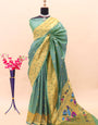 Ephemeral Teal Green Paithani Silk Saree With Fragrant Blouse Piece