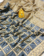 Glorious Grey Banarasi Silk Saree With Breathtaking Blouse Piece