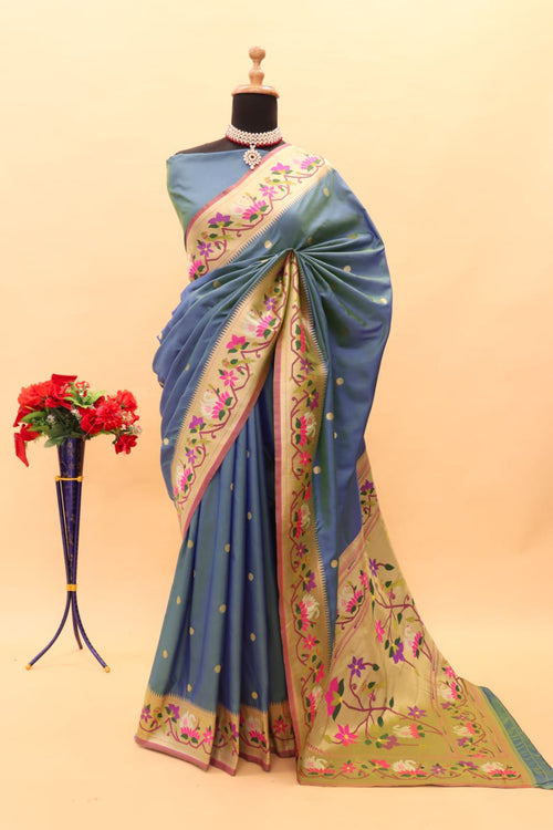 Load image into Gallery viewer, Trendy Dark Grey Paithani Silk Saree With Stunning Blouse Piece
