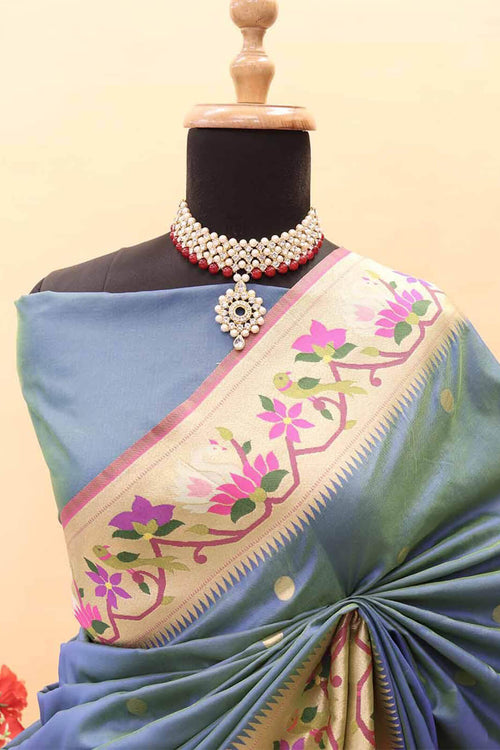 Load image into Gallery viewer, Trendy Dark Grey Paithani Silk Saree With Stunning Blouse Piece
