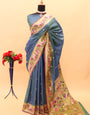 Trendy Dark Grey Paithani Silk Saree With Stunning Blouse Piece