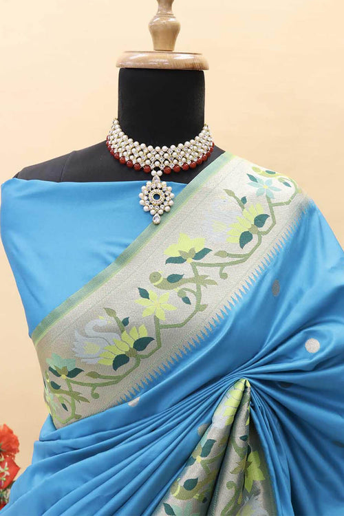 Load image into Gallery viewer, Marvellous Firozi Paithani Silk Saree With Innovative Blouse Piece
