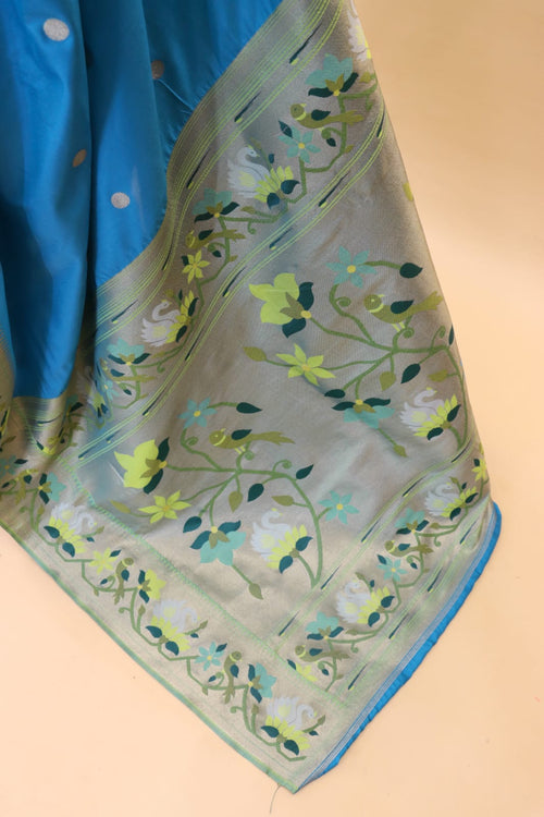 Load image into Gallery viewer, Marvellous Firozi Paithani Silk Saree With Innovative Blouse Piece
