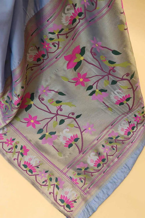 Load image into Gallery viewer, Elegant Grey Paithani Silk Saree With Flattering Blouse Piece
