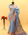 Elegant Grey Paithani Silk Saree With Flattering Blouse Piece