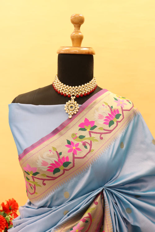 Load image into Gallery viewer, Elegant Grey Paithani Silk Saree With Flattering Blouse Piece
