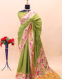 Amazing Mehndi Paithani Silk Saree With Pretty Blouse Piece