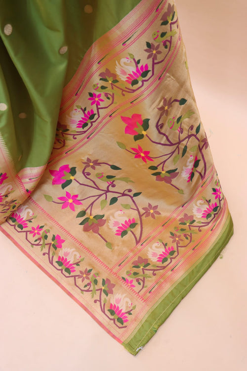 Load image into Gallery viewer, Amazing Mehndi Paithani Silk Saree With Pretty Blouse Piece
