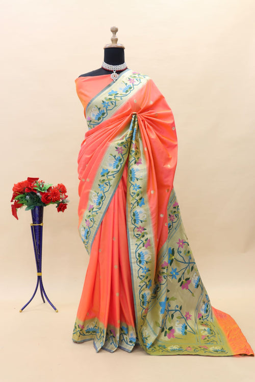 Load image into Gallery viewer, Classy Orange Paithani Silk Saree With Precious Blouse Piece
