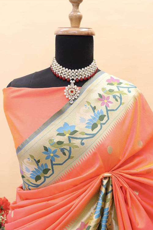 Load image into Gallery viewer, Classy Orange Paithani Silk Saree With Precious Blouse Piece
