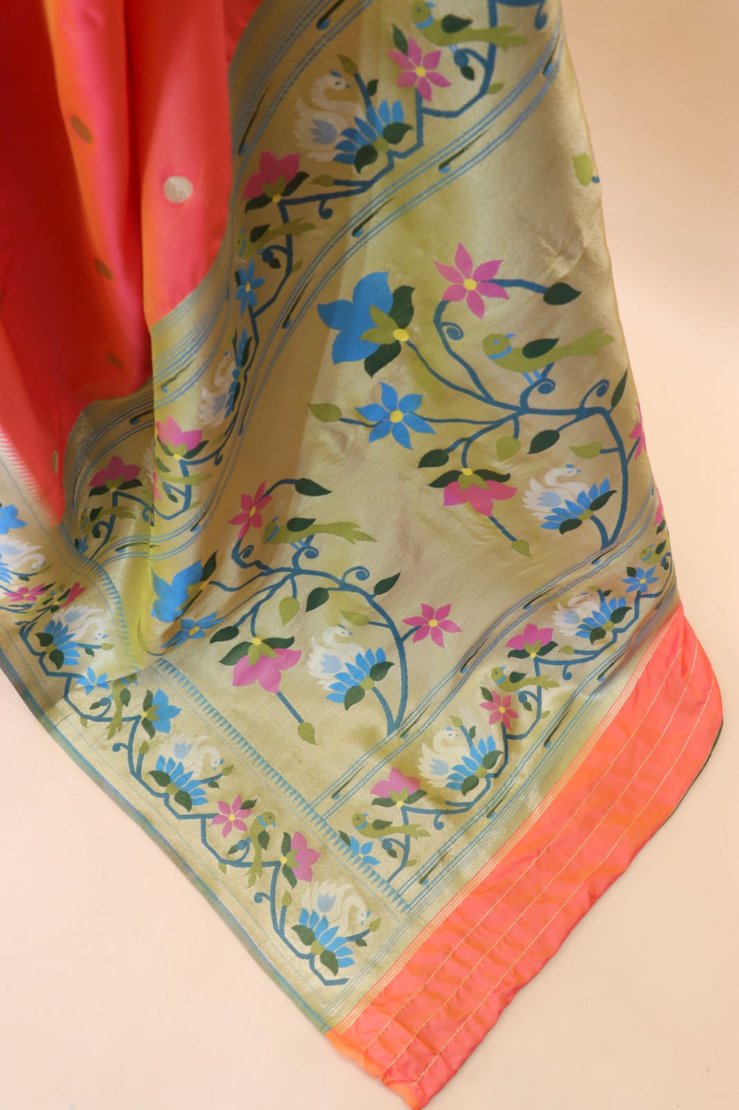 Classy Orange Paithani Silk Saree With Precious Blouse Piece