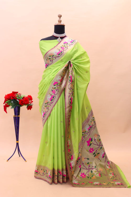 Load image into Gallery viewer, Extraordinary Parrot Paithani Silk Saree With Lovely Blouse Piece
