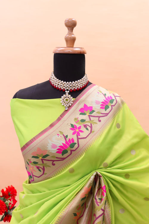 Load image into Gallery viewer, Extraordinary Parrot Paithani Silk Saree With Lovely Blouse Piece
