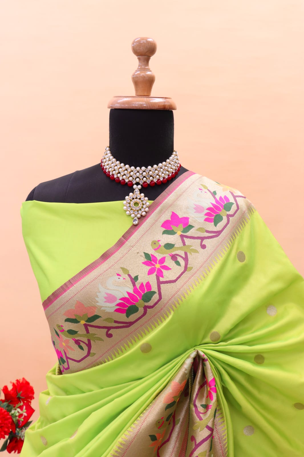 Extraordinary Parrot Paithani Silk Saree With Lovely Blouse Piece