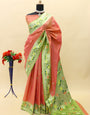 Blooming Peach Paithani Silk Saree With Gleaming Blouse Piece